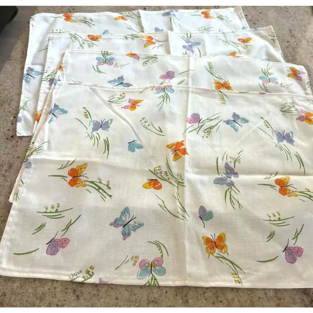 Vintage Vera Neumann Butterfly Placemats Set 4 Signed 18x13 Floral Table Linens